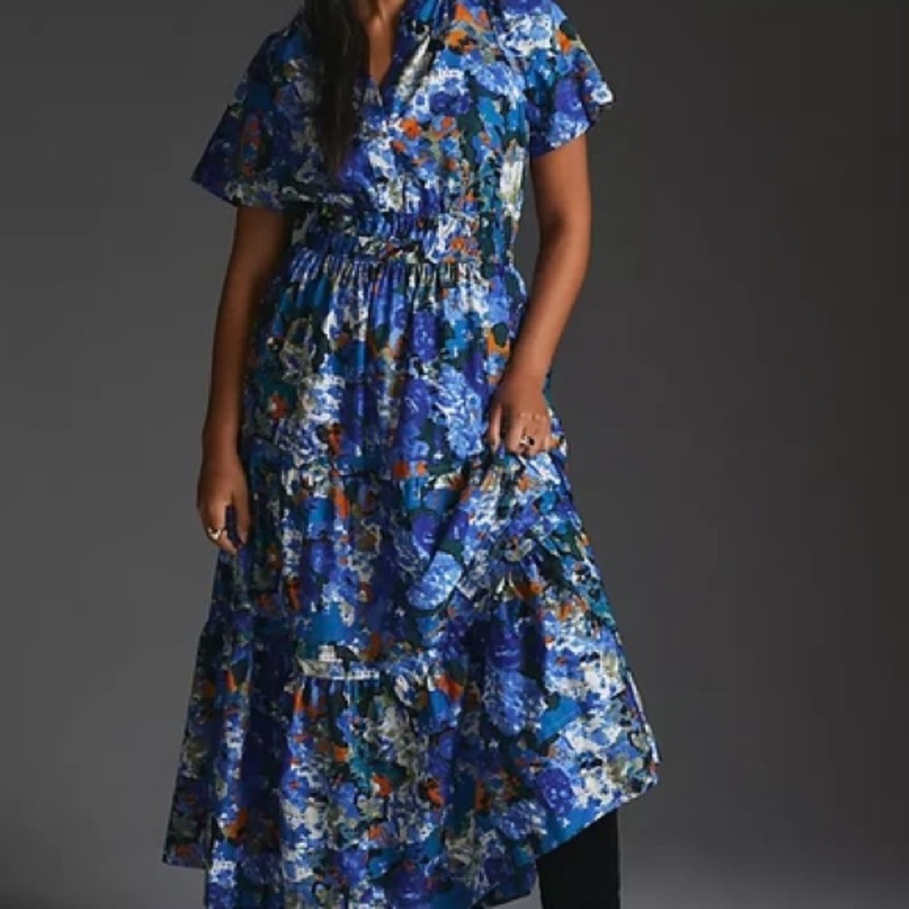 Anthropologie Blue Floral Maxi Dress